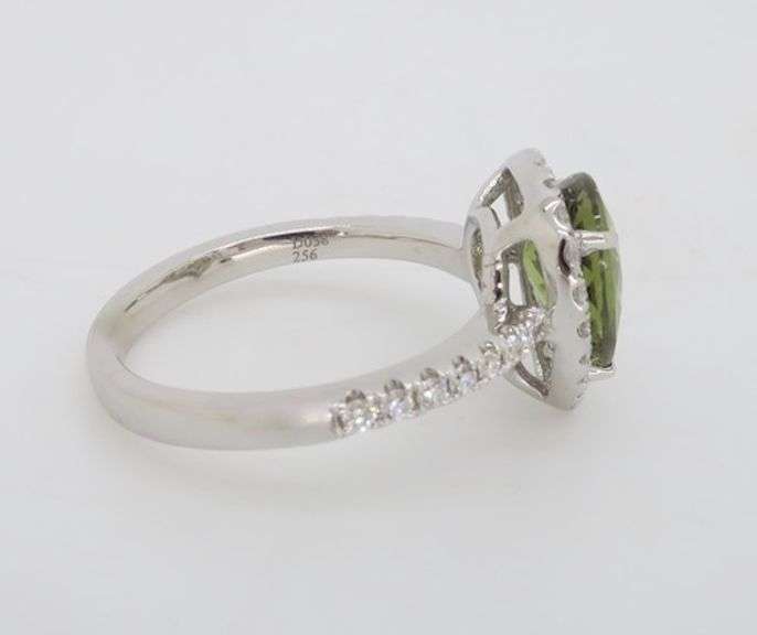 Demantoid Garnet & Diamond Halo Ring in 18k