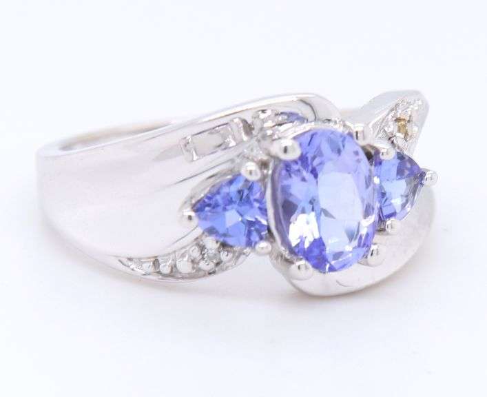 Powerful White Gold 1ctw Tanzanite and Diamond Bypass Ring
