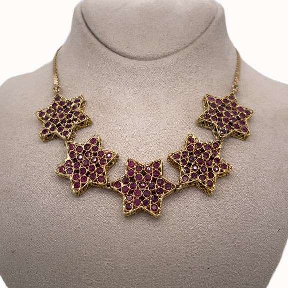 18K YELLOW GOLD 5 STAR NECKLACE- 7.5 CARAT RUBIES AND 7.5 CARAT EMERALDS