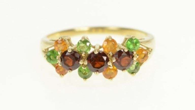 14K Yellow Gold Garnet Peridot Citrine Statement Band Ring
