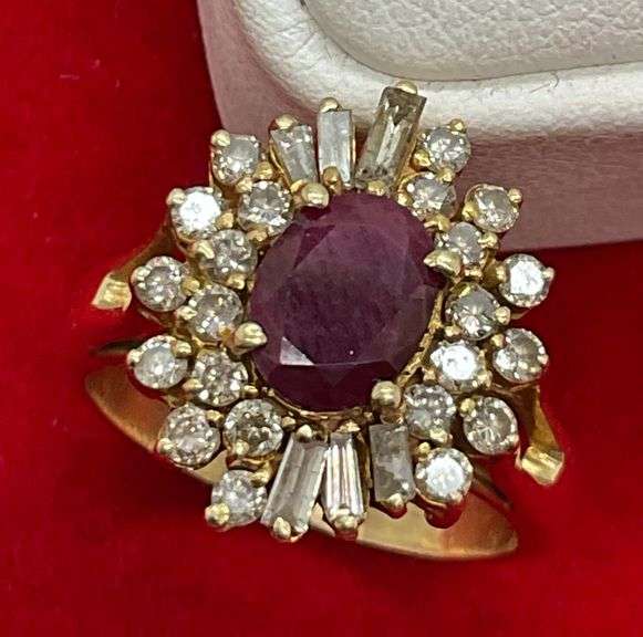 CERTIFIED LADIES 14K GOLD DIAMOND AND RUBY RING