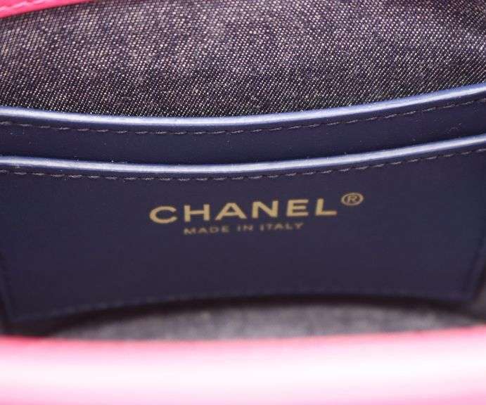 Chanel Pink Lambskin Resin Elegant Chain Vanity Case W/ Card