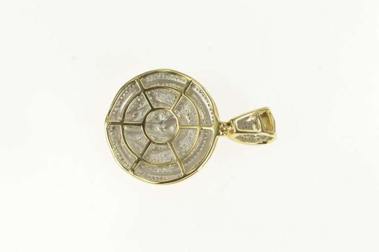10K Yellow Gold Pave Diamond Pharaoh Egyptian Medallion Charm/Pendant