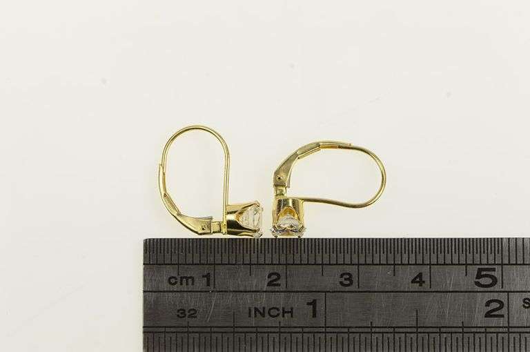 14K Yellow Gold Round Cubic Zirconia Solitaire Lever Back Earrings