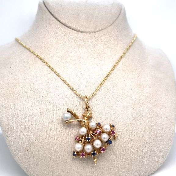VINTAGE "DANCER" CHARM NECKLACE WITH PEARLS