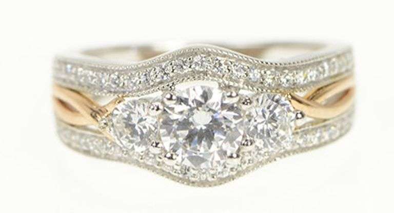 10K White Gold Three Stone CZ Travel Engagement Bridal Ring