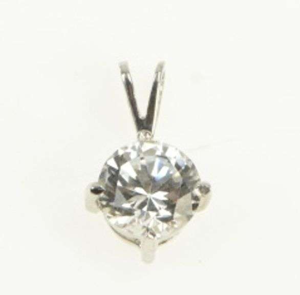 14K White Gold Round Solitaire Cubic Zirconia Classic Simple Pendant