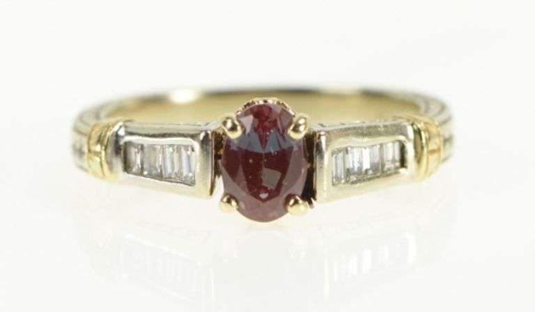 14K White Gold Syn. Alexandrite Diamond Ornate Engagement Ring