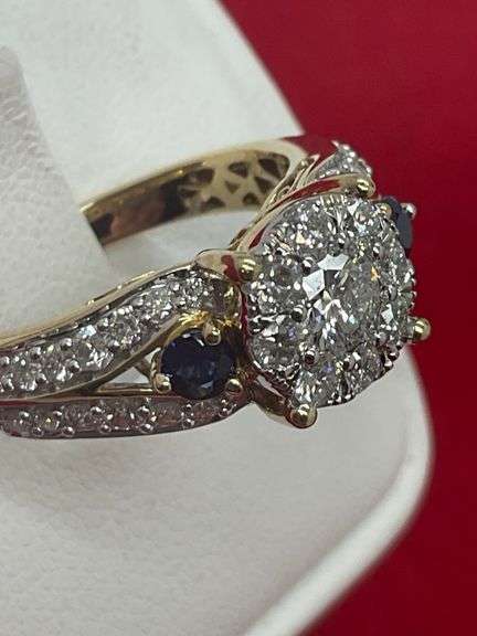 CERTIFIED BRAND NEW 14K GOLD RING WITH DIAMONDS AND SAPPHIRES