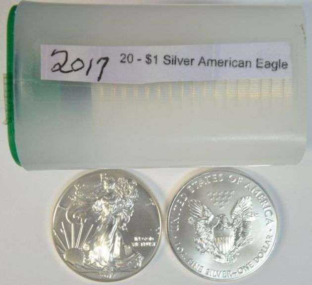 Superb Gem BU Roll of 20 2017 $1 American Silver Eagle coins