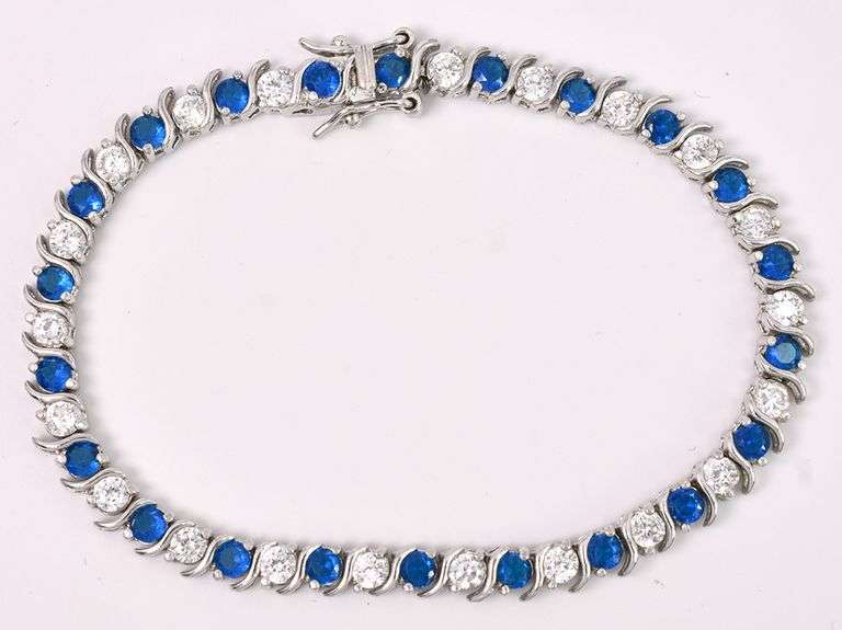 Blue And White CZ Tennis Bracelet In Sterling Silver