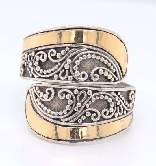 Vintage 925 Sterling Silver Bypass Ring with Yellow Gold accent