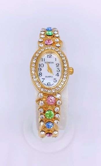LADIES GENEVA & GEMSTONE WATCH-18KT GP