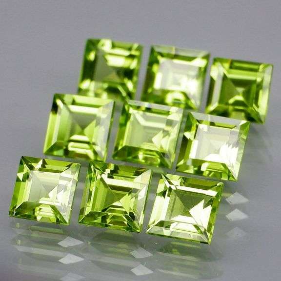 Princess cut unheated! 6.51ct Peridot set