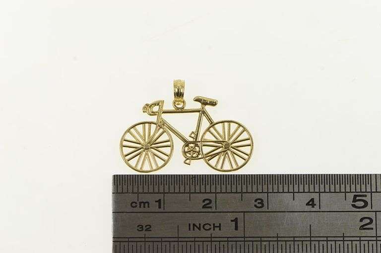 14K Yellow Gold Bike Bicycle Cyclist Vintage Travel Charm/Pendant