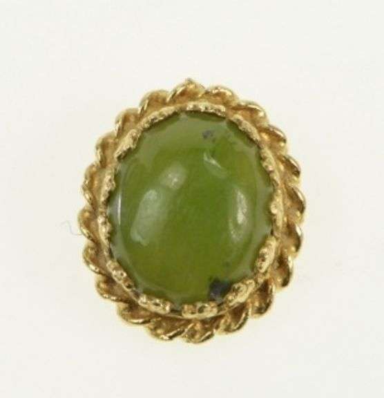 14K Yellow Gold Oval Nephrite Cabochon Rope Trim Pendant