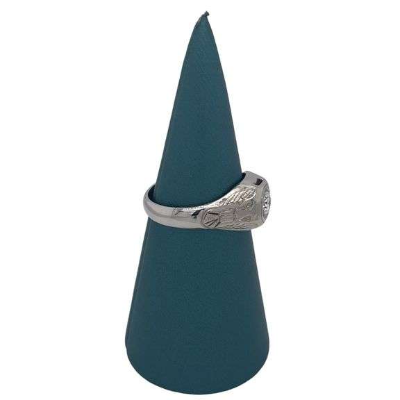 18K WHITE GOLD SIGNET RING WITH DIAMOND