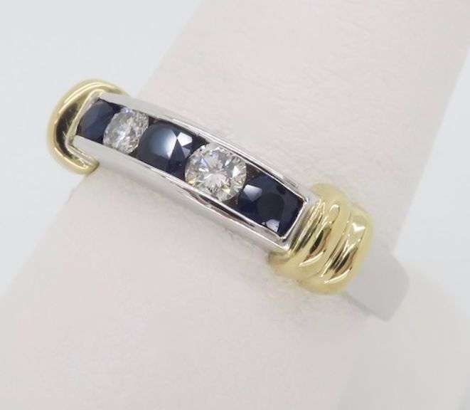 Two-Tone Diamond & Blue Sapphire Channel Set Band