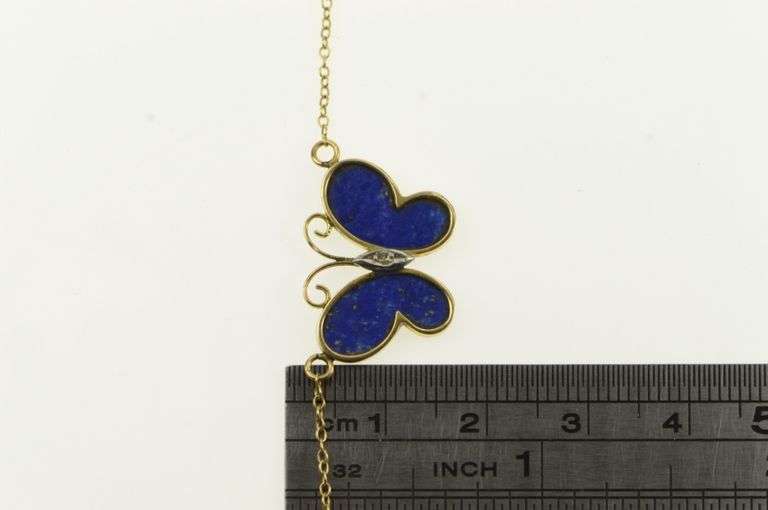 14K Yellow Gold Lapis Lazuli Carved Butterfly Change Symbol Necklace