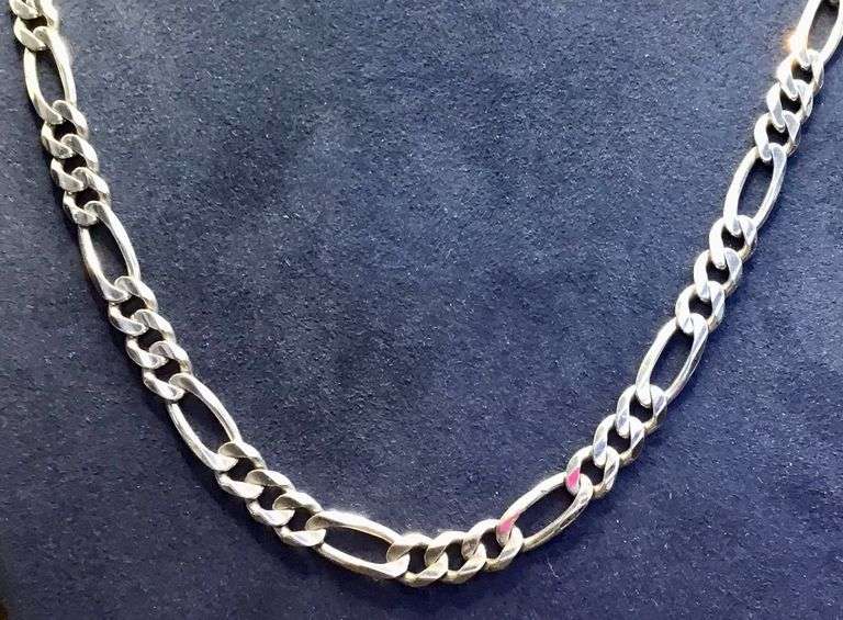 ELEGANT 14K WHITE GOLD FIGARO STYLE CHAIN NECKLACE