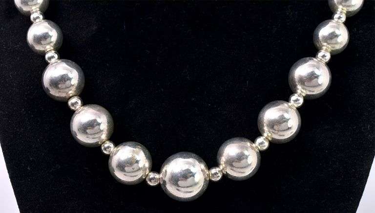 Silver Bead Necklace In Sterling Silver