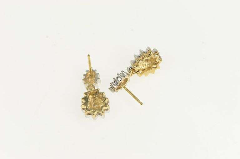 14K Yellow Gold Diamond Tear Drop Pear Cluster Vintage Earrings