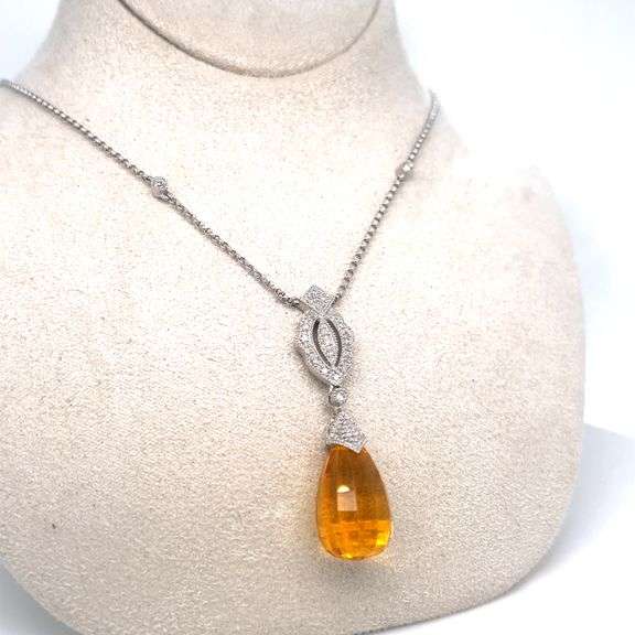 14K WHITE GOLD CHARM NECKLACE WITH DIAMONDS