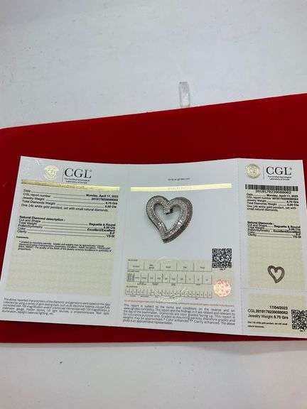 CERTIFIED 14K WHITE GOLD DIAMOND HEART PENDANT 5.00 CARATS