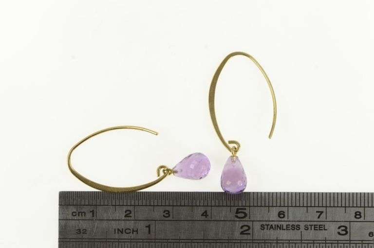 14K Yellow Gold Amethyst Faceted Drop Dangle Hook Vintage Earrings