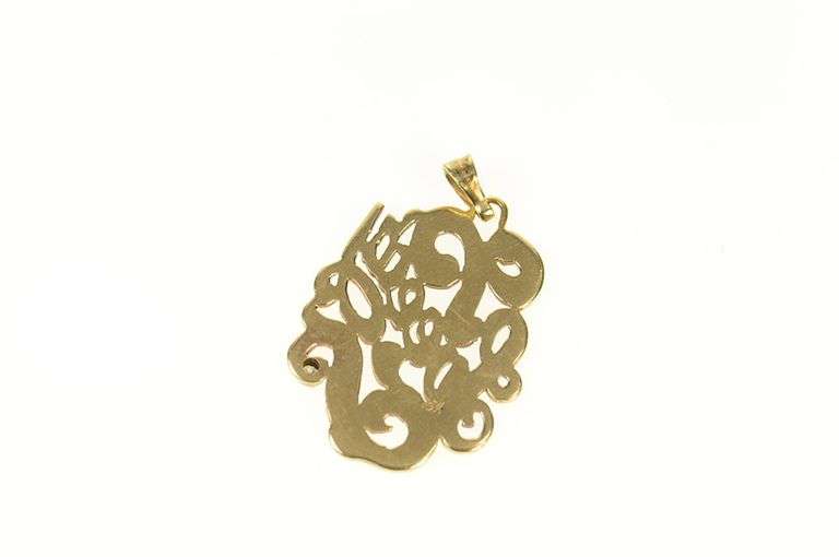 10K Yellow Gold Art Nouveau Speedy Diamond Accent Etched Pendant