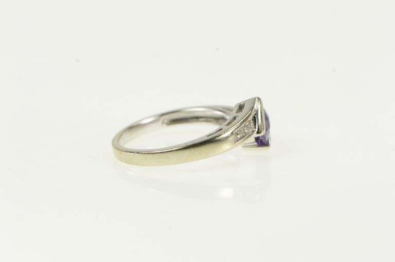 10K White Gold Cushion Faceted Amethyst Diamond Bypass Ring