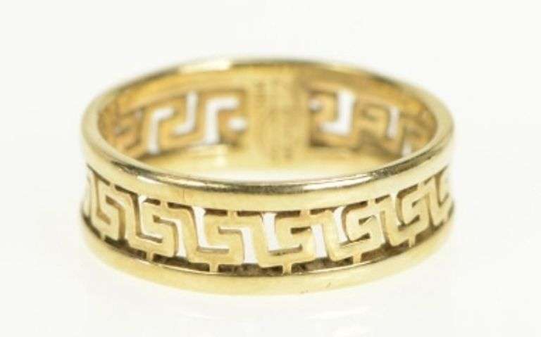 14K Yellow Gold 6.3mm Greek Wave Filigree Pattern Band Ring