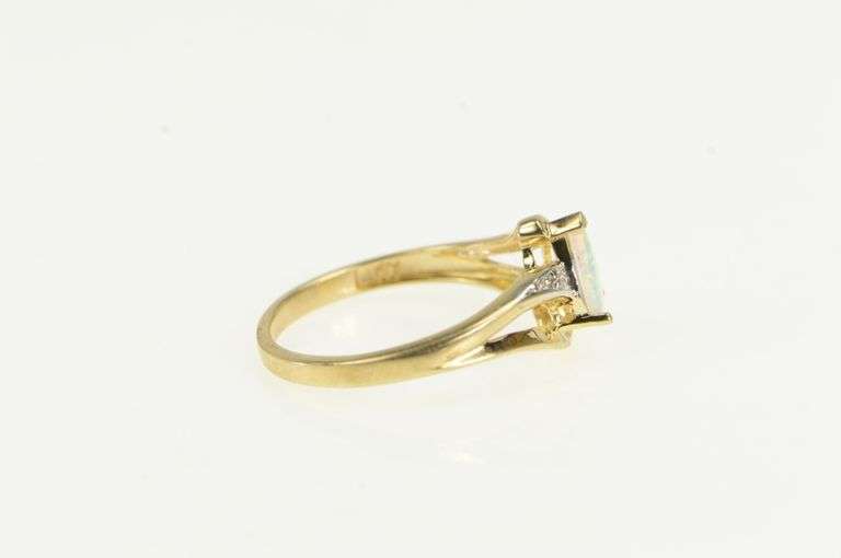 10K Yellow Gold Pear Syn. Opal Diamond Accent Vintage Ring