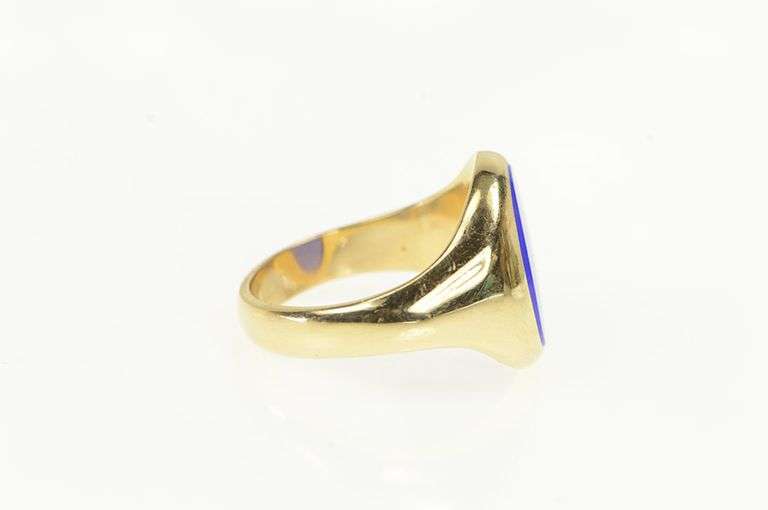 14K Yellow Gold 1960's Oval Sim. Blue Agate Retro Men's Ring