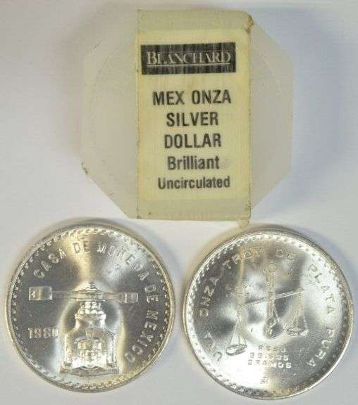 Choice BU Roll of 20 Mexico 1 Onza Silver Dollars from 1980