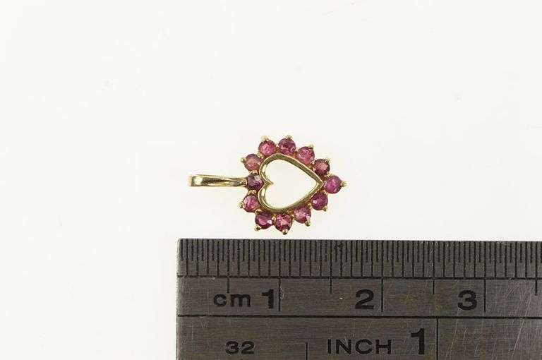 14K Yellow Gold Ruby Hear Love Symbol Valentine Vintage Pendant