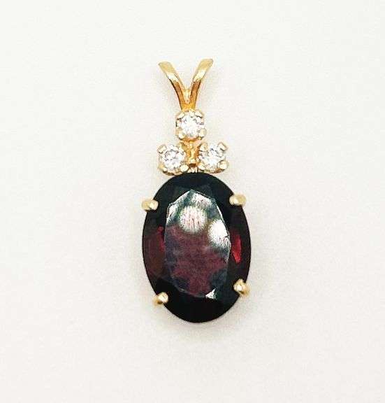 14kt Solid Yellow Gold, Garnet, & Diamond Pendant