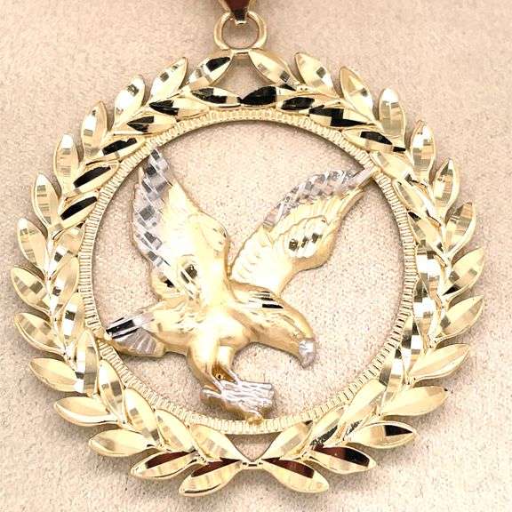 14K GOLD DIAMOND CUT EAGLE CHARM WITH CHAIN