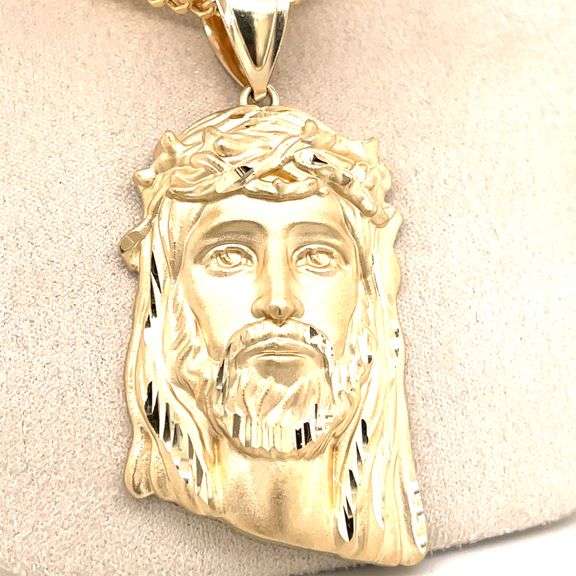 14K YELLOW GOLD JESUS FACE CHARM WITH CHAIN