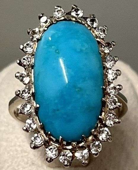 Vintage 14k White gold ring with Turquoise and Diamond
