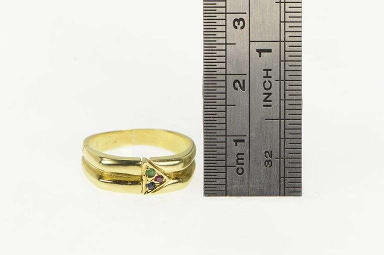 14K Yellow Gold Emerald Ruby Sapphire Retro Cluster Vintage Ring