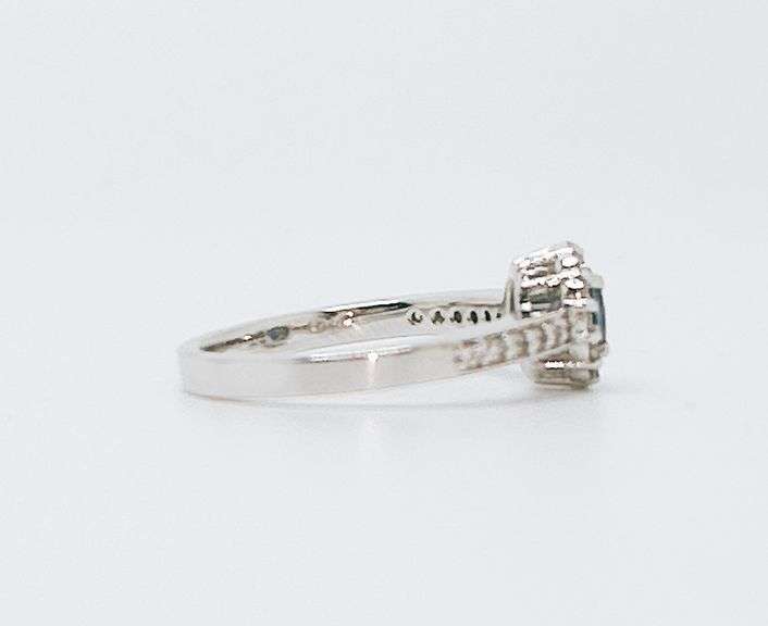 14kt Solid White Gold, Blue Sapphire, & Diamond Ring