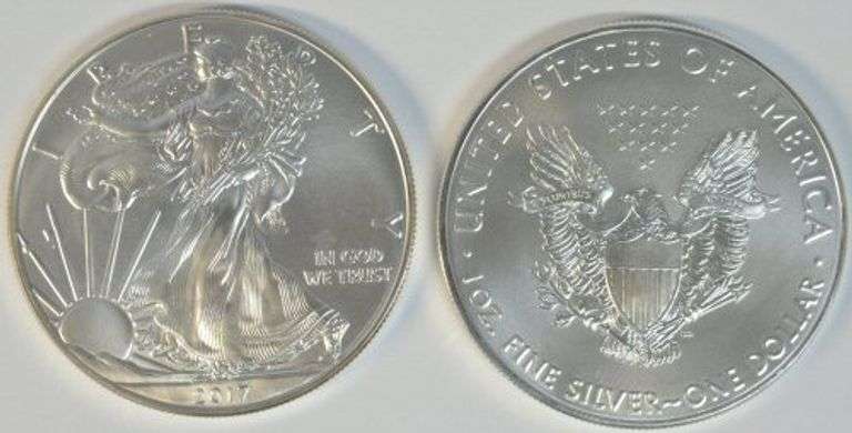 Superb Gem BU Roll of 20 2017 $1 American Silver Eagle coins