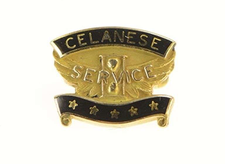 14K Yellow Gold Celanese Service Blue Enamel Vintage Lapel Pin/Brooch