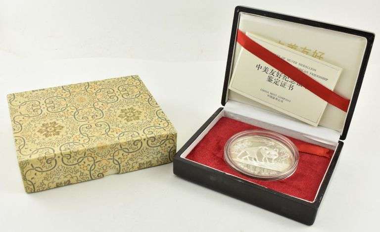 1987 China 5 Oz Silver Proof Sino-American Friendship Medal Box & COA