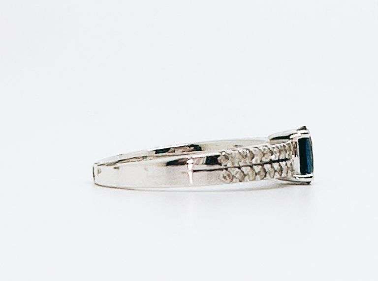 14kt Solid White Gold, Blue Sapphire, & Diamond Ring