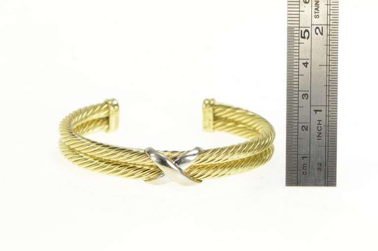 14K Yellow Gold David Yurman X Designer Cable Cuff Bracelet