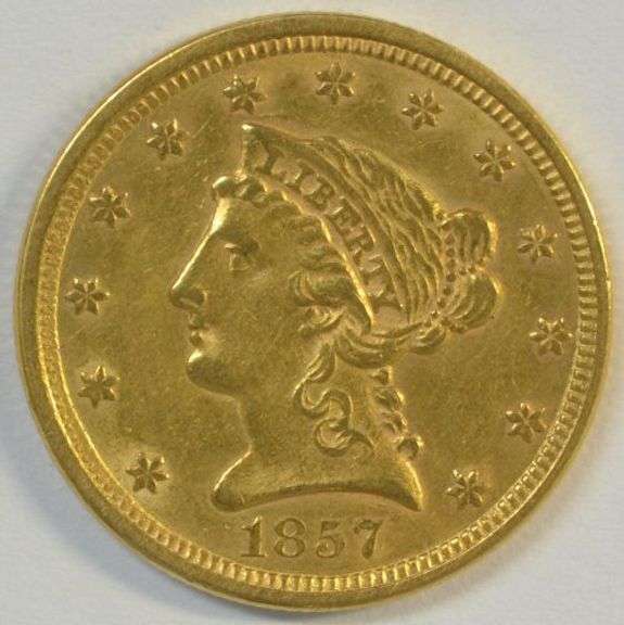 Satiny-fresh scarce early US $2.50 Liberty Gold Piece from 1857