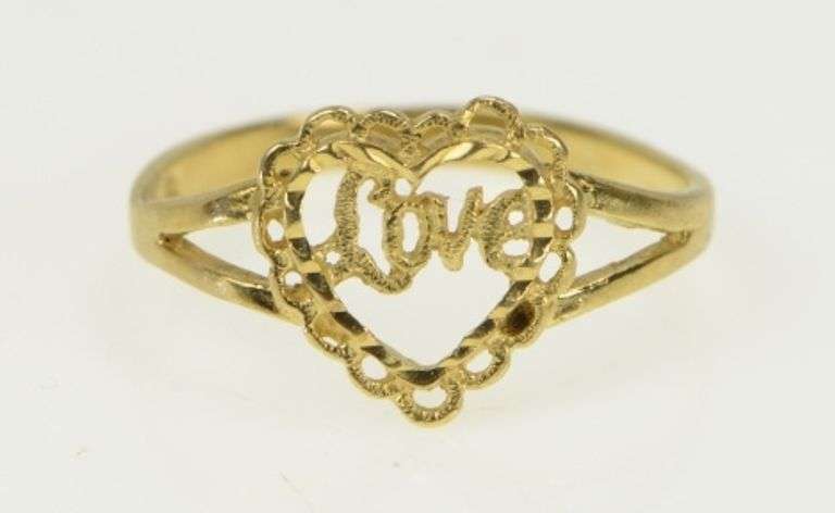 10K Yellow Gold Love Filigree Heart Valentine Romantic Ring