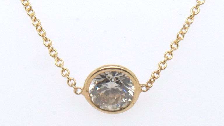 Pleasing Bezel Set Diamond Pendant on Chain Necklace